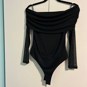 AFRM Cowl Neck Off-the-Shoulder Long Sleeve Sheer Bodysuit Medium NWT